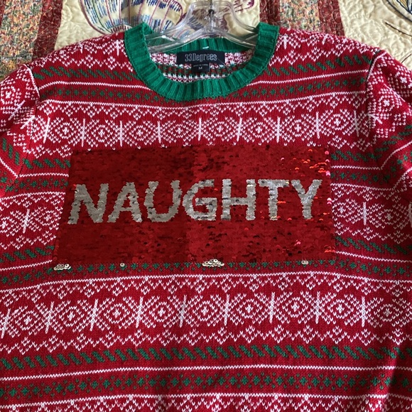 Very cool Ugly Christmas Sweater. Sequins flip naughty to nice. EUC. Size M - Picture 4 of 7